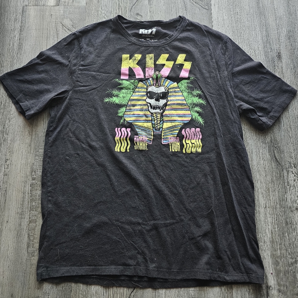 KISS Hot Shade Tour 1990 Black Retro Graphic Tea Mens Size Small